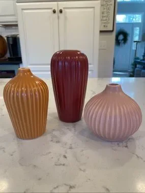 CB2 | Accents | Cb2 Ribbed Ceramic Bud Vase Trio In Mustard Burgundy ...
